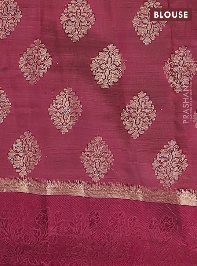 Semi raw silk saree wine shade with zari woven buttas and zari woven simple border