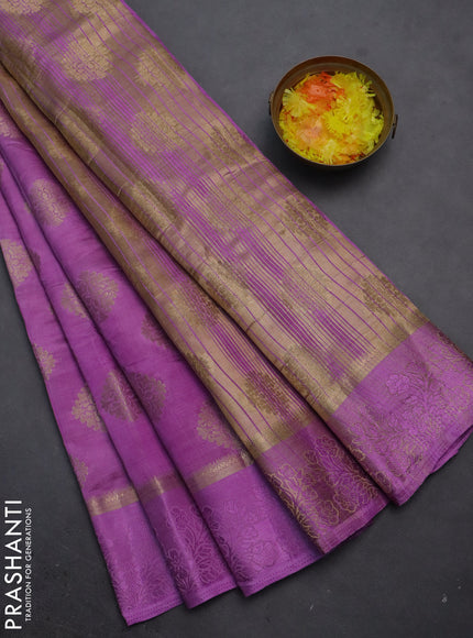 Semi raw silk saree lavender with zari woven buttas and zari woven simple border