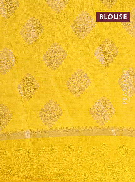 Semi raw silk saree yellow with zari woven buttas and zari woven simple border