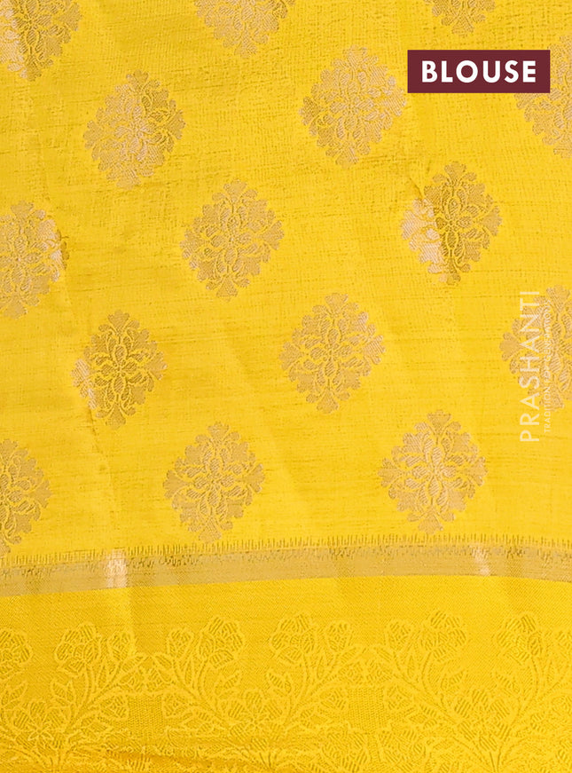 Semi raw silk saree yellow with zari woven buttas and zari woven simple border
