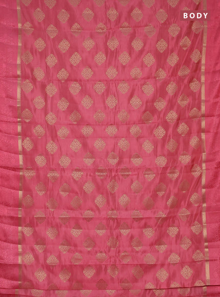 Semi raw silk saree peach pink with zari woven buttas and zari woven simple border