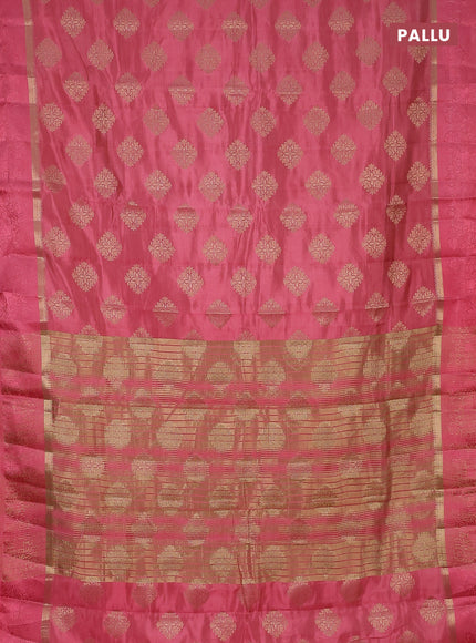 Semi raw silk saree peach pink with zari woven buttas and zari woven simple border