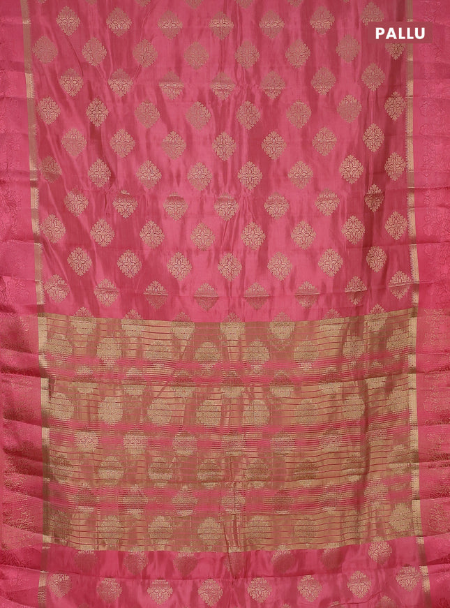 Semi raw silk saree peach pink with zari woven buttas and zari woven simple border
