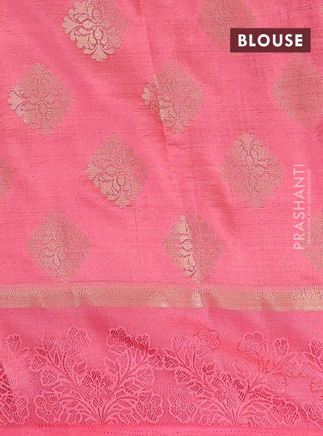 Semi raw silk saree peach pink with zari woven buttas and zari woven simple border