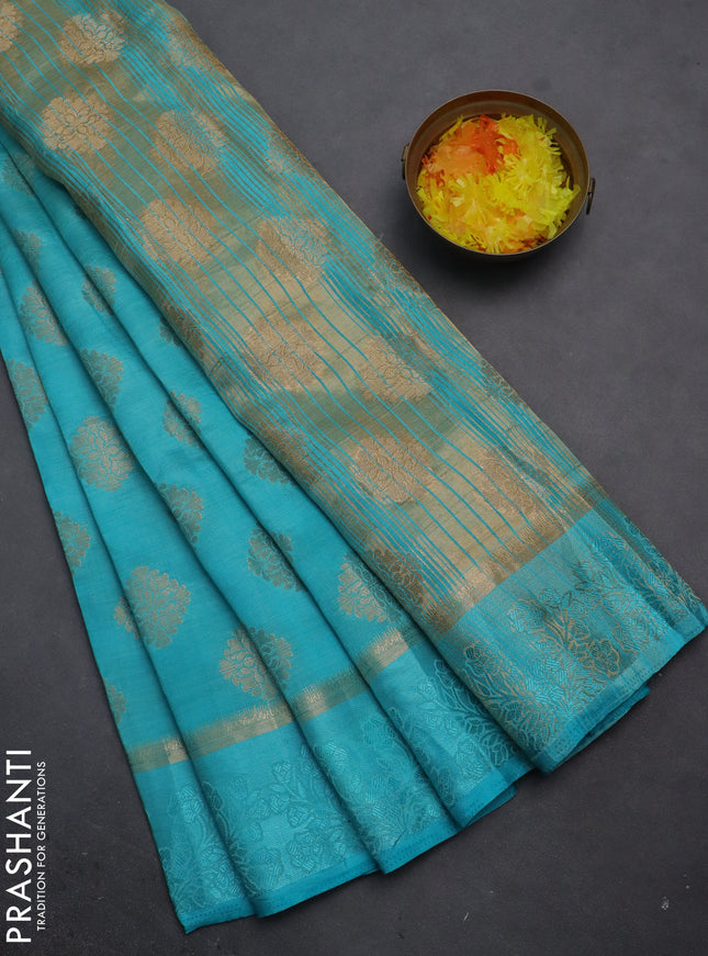 Semi raw silk saree light blue with zari woven buttas and zari woven simple border
