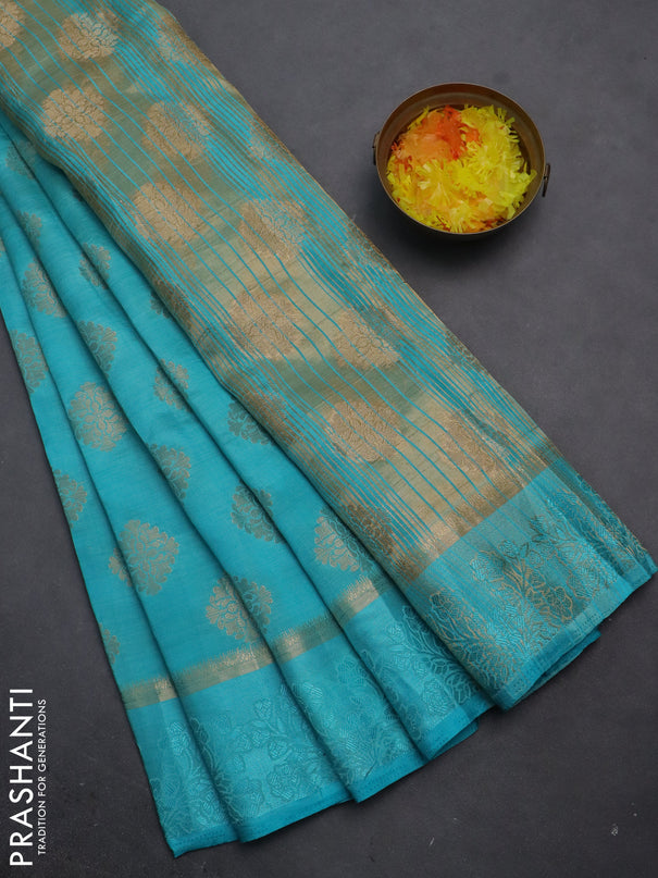 Semi raw silk saree light blue with zari woven buttas and zari woven simple border