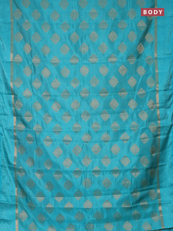 Semi raw silk saree light blue with zari woven buttas and zari woven simple border
