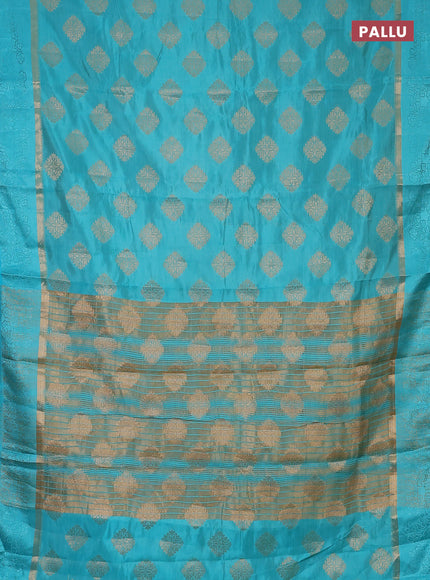 Semi raw silk saree light blue with zari woven buttas and zari woven simple border