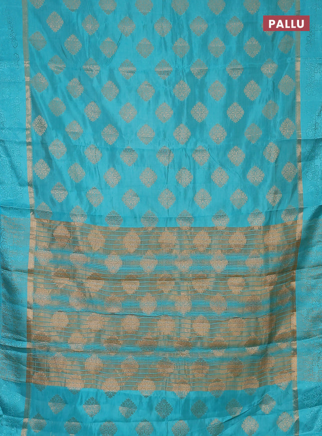 Semi raw silk saree light blue with zari woven buttas and zari woven simple border