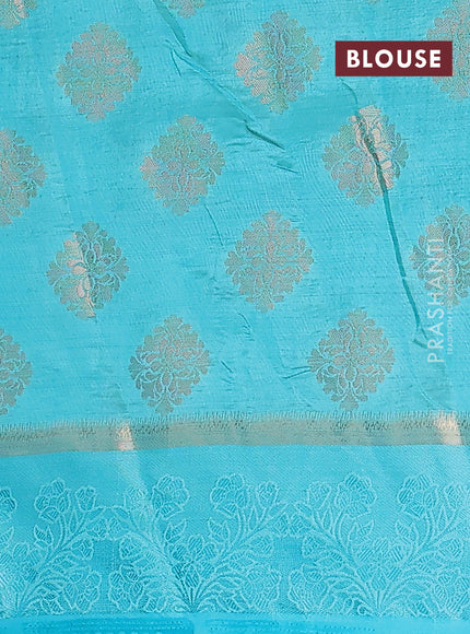 Semi raw silk saree light blue with zari woven buttas and zari woven simple border