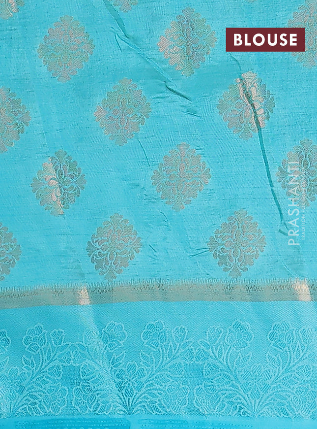 Semi raw silk saree light blue with zari woven buttas and zari woven simple border