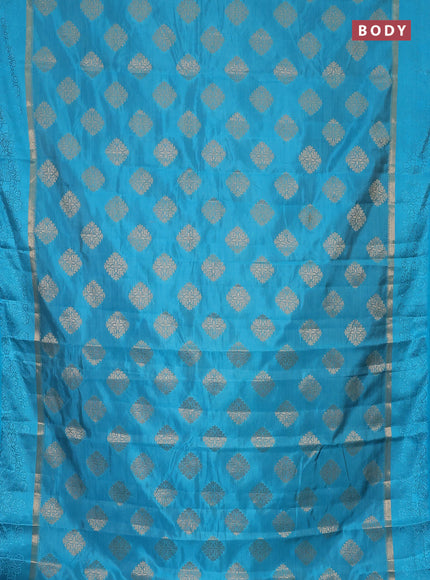 Semi raw silk saree teal blue with zari woven buttas and zari woven simple border