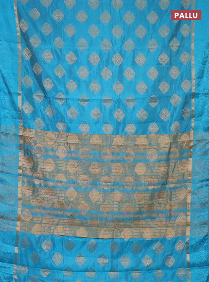 Semi raw silk saree teal blue with zari woven buttas and zari woven simple border