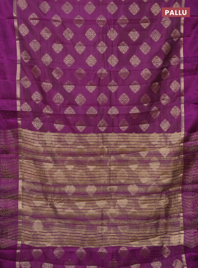 Semi raw silk saree purple with zari woven buttas and zari woven simple border
