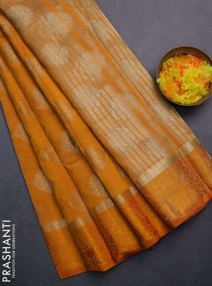 Semi raw silk saree mustard yellow with zari woven buttas and zari woven simple border