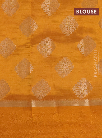 Semi raw silk saree mustard yellow with zari woven buttas and zari woven simple border
