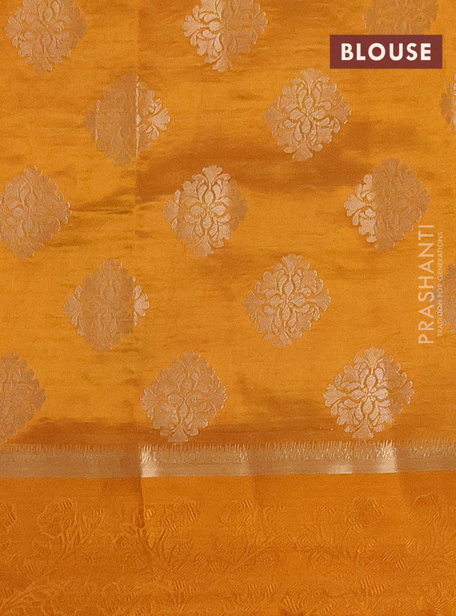 Semi raw silk saree mustard yellow with zari woven buttas and zari woven simple border