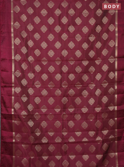 Semi raw silk saree deep maroon with zari woven buttas and zari woven simple border