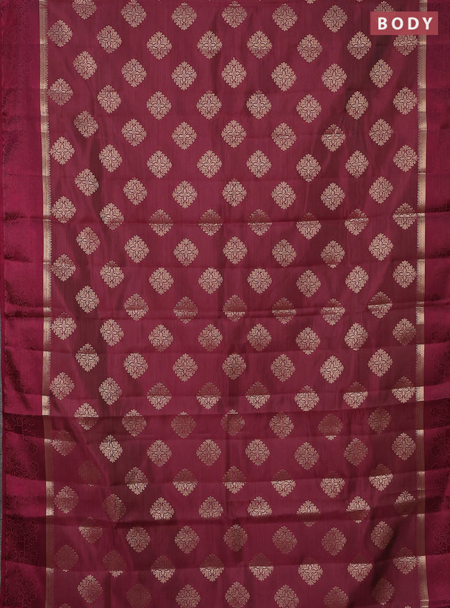 Semi raw silk saree deep maroon with zari woven buttas and zari woven simple border