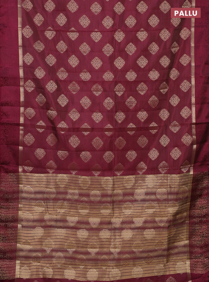 Semi raw silk saree deep maroon with zari woven buttas and zari woven simple border