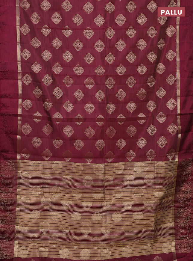 Semi raw silk saree deep maroon with zari woven buttas and zari woven simple border