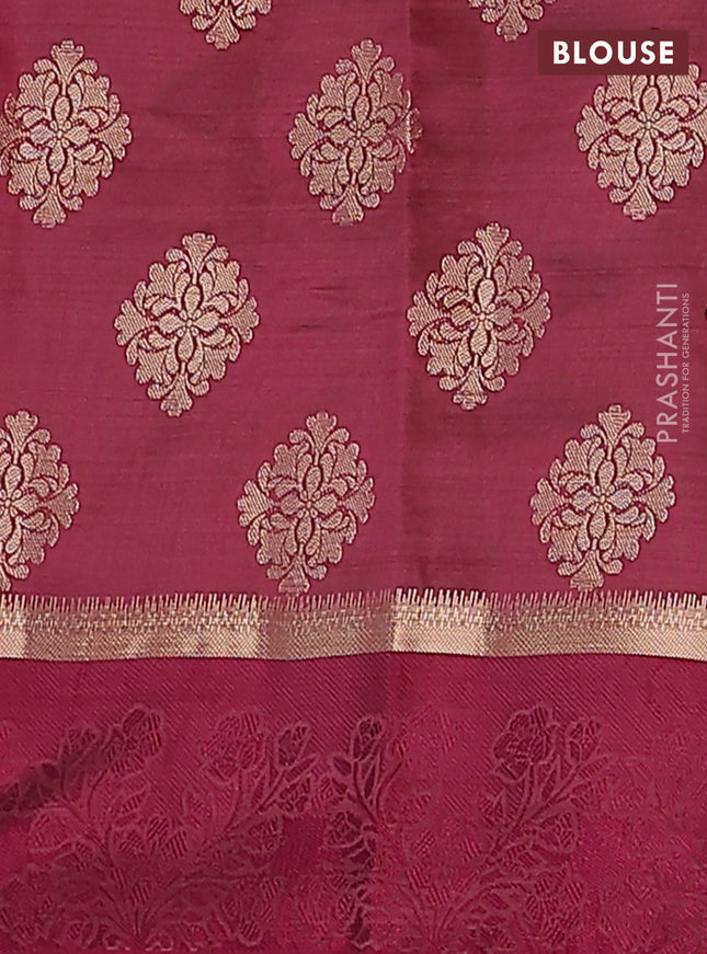 Semi raw silk saree deep maroon with zari woven buttas and zari woven simple border