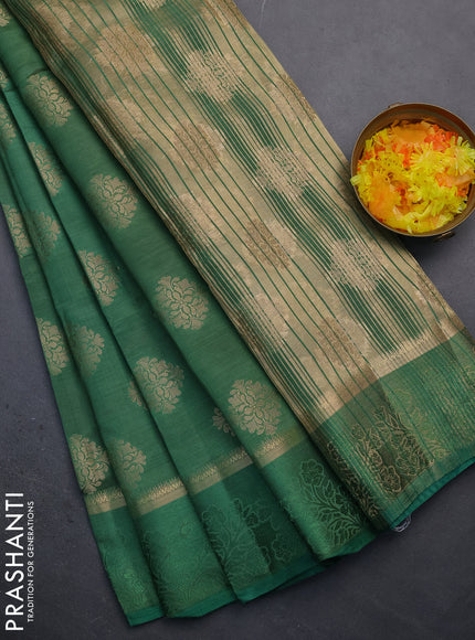 Semi raw silk saree green with zari woven buttas and zari woven simple border