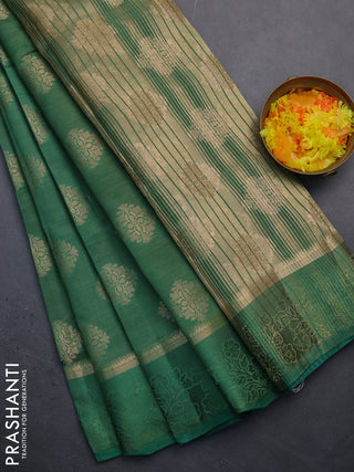 Semi raw silk saree green with zari woven buttas and zari woven simple border