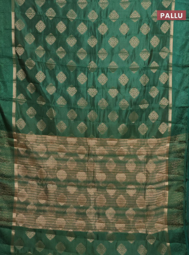 Semi raw silk saree green with zari woven buttas and zari woven simple border