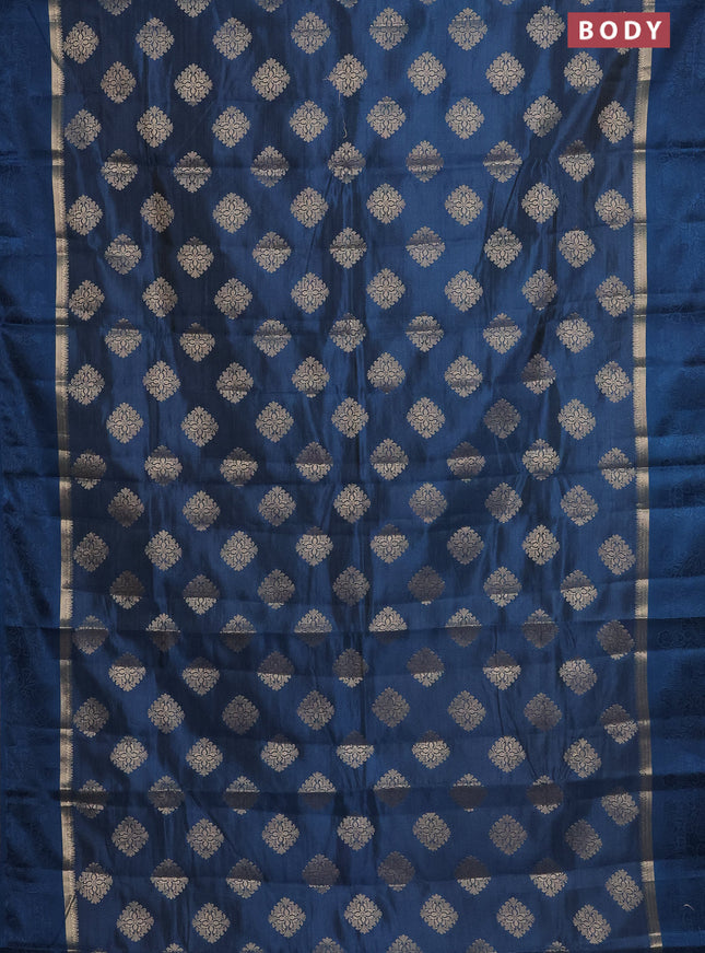 Semi raw silk saree peacock blue with zari woven buttas and zari woven simple border