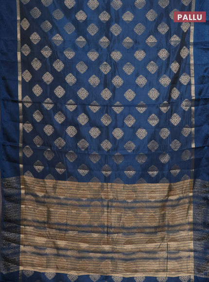 Semi raw silk saree peacock blue with zari woven buttas and zari woven simple border