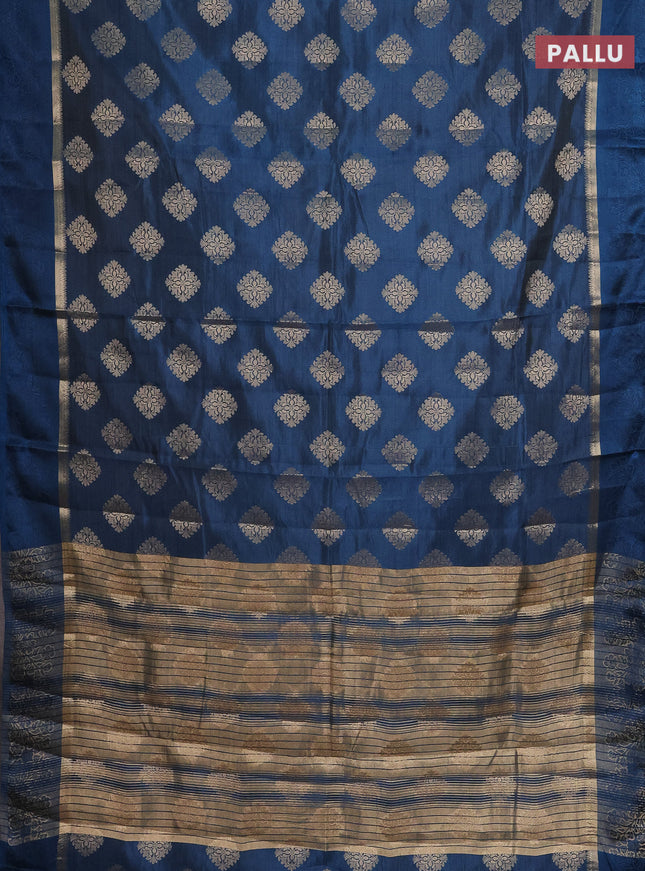 Semi raw silk saree peacock blue with zari woven buttas and zari woven simple border