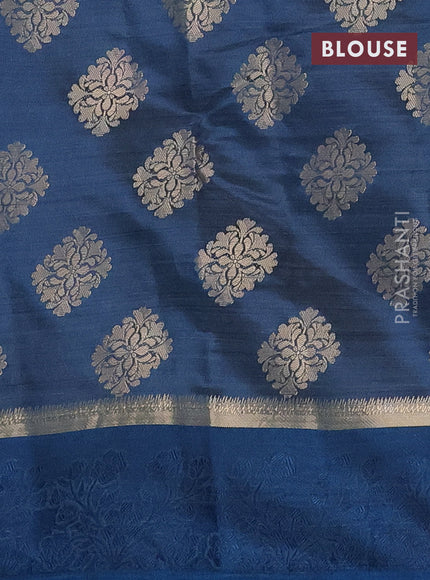 Semi raw silk saree peacock blue with zari woven buttas and zari woven simple border