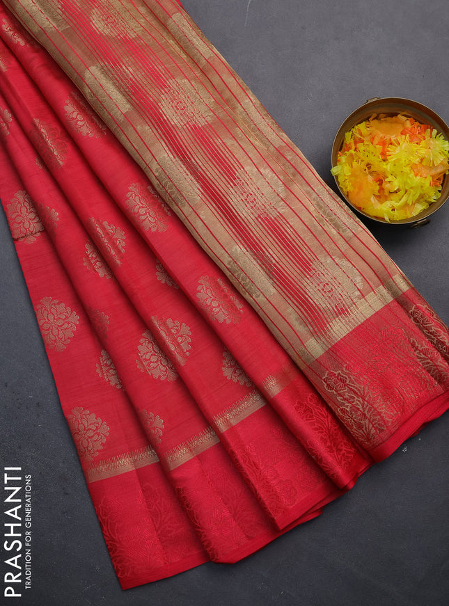 Semi raw silk saree pink with zari woven buttas and zari woven simple border