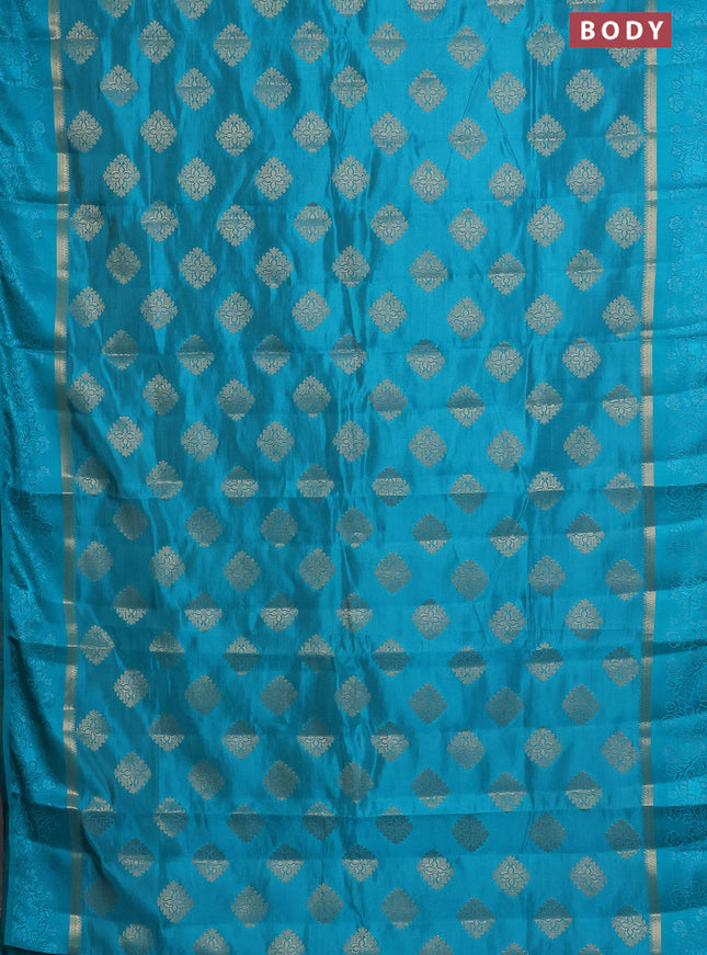 Semi raw silk saree cs blue with zari woven buttas and zari woven simple border
