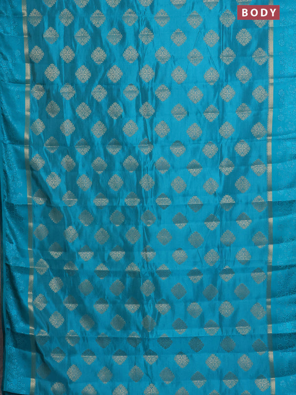 Semi raw silk saree cs blue with zari woven buttas and zari woven simple border