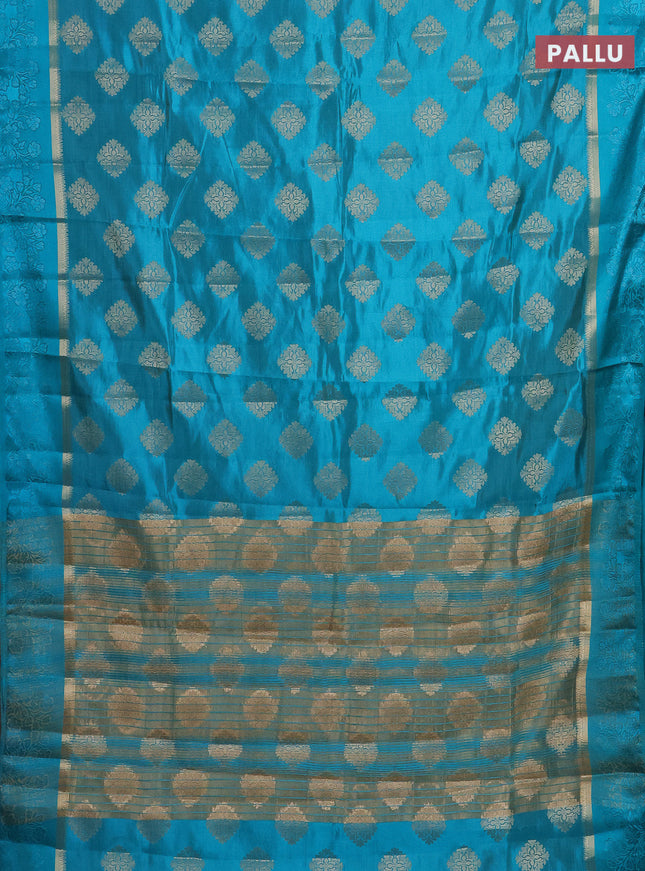 Semi raw silk saree cs blue with zari woven buttas and zari woven simple border