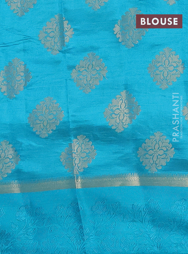 Semi raw silk saree cs blue with zari woven buttas and zari woven simple border