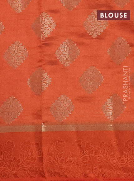 Semi raw silk saree rustic orange with zari woven buttas and zari woven simple border