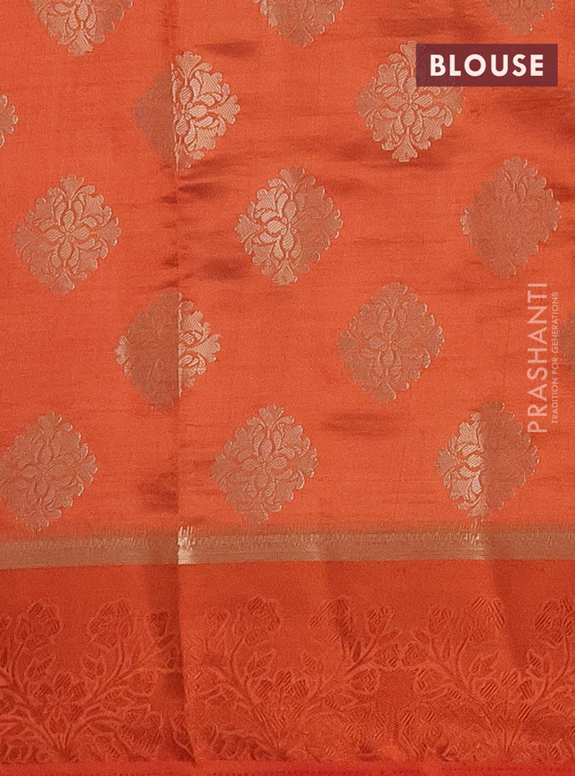 Semi raw silk saree rustic orange with zari woven buttas and zari woven simple border