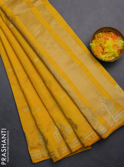 Semi raw silk saree yellow with zari woven buttas and zari woven border