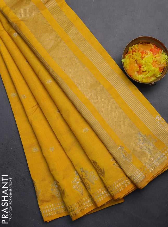 Semi raw silk saree yellow with zari woven buttas and zari woven border