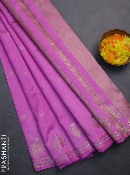 Semi raw silk saree lavender with zari woven buttas and zari woven border
