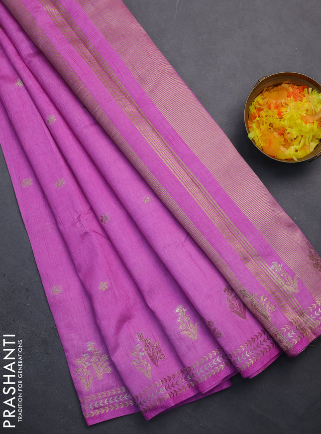 Semi raw silk saree lavender with zari woven buttas and zari woven border