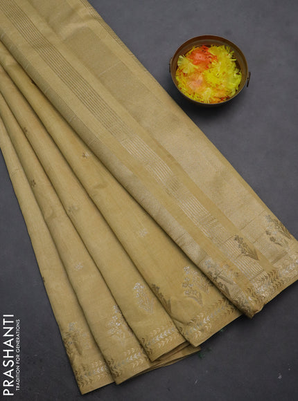 Semi raw silk saree sandal with zari woven buttas and zari woven border