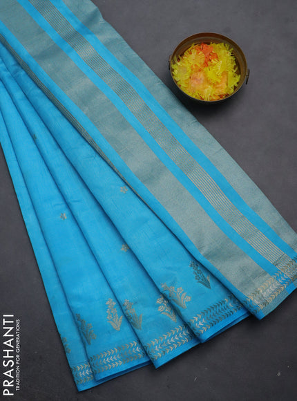 Semi raw silk saree light blue with zari woven buttas and zari woven border