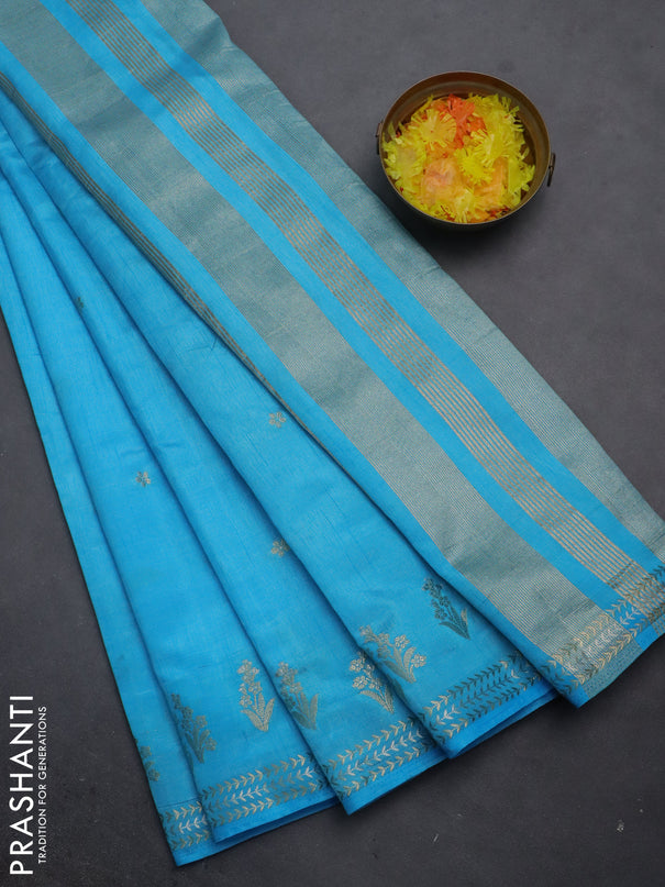 Semi raw silk saree light blue with zari woven buttas and zari woven border