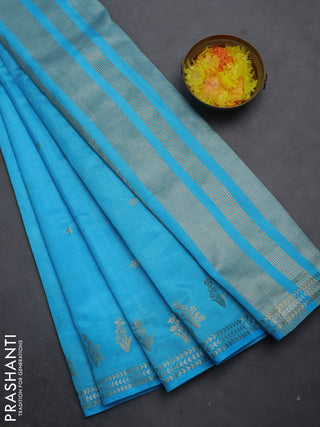Semi raw silk saree light blue with zari woven buttas and zari woven border