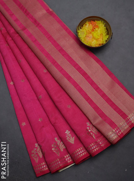 Semi raw silk saree pink with zari woven buttas and zari woven border