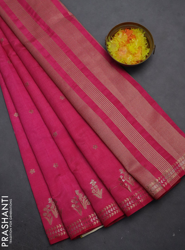 Semi raw silk saree pink with zari woven buttas and zari woven border